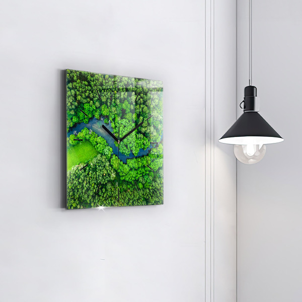 Orologio quadrato in vetro Fiume nella foresta