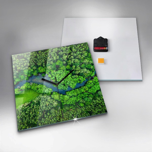 Orologio quadrato in vetro Fiume nella foresta