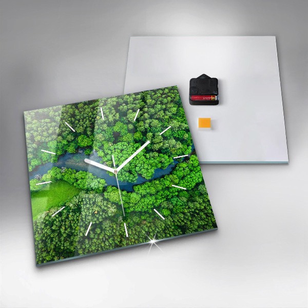 Orologio quadrato in vetro Fiume nella foresta