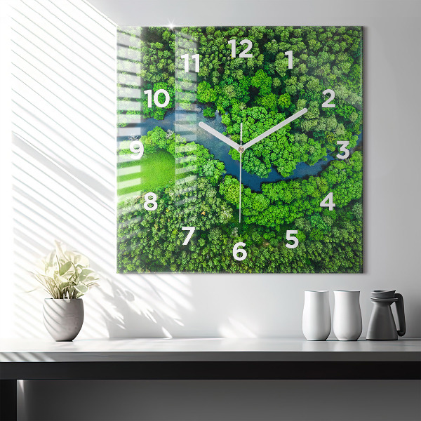Orologio quadrato in vetro Fiume nella foresta