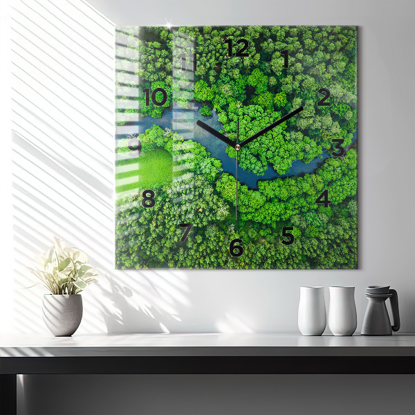 Orologio quadrato in vetro Fiume nella foresta