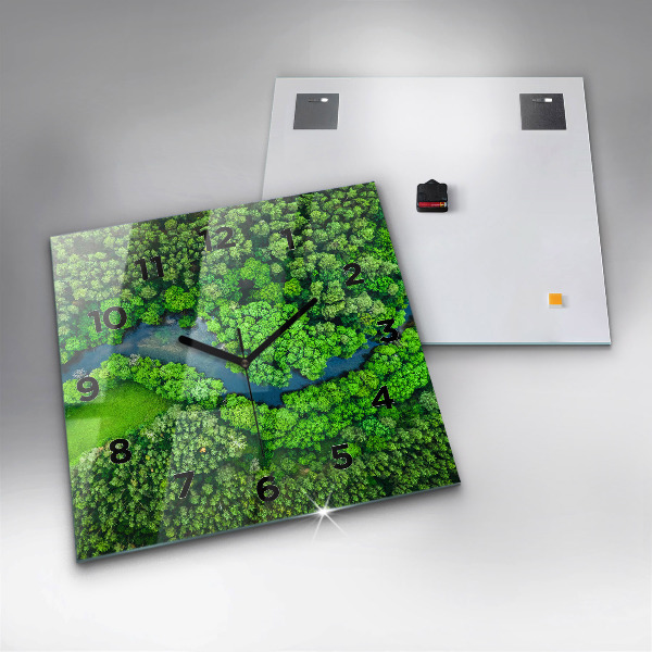 Orologio quadrato in vetro Fiume nella foresta