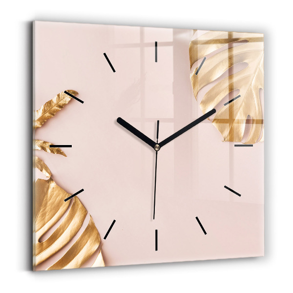 Orologio quadrato in vetro Foglie tropicali dorate