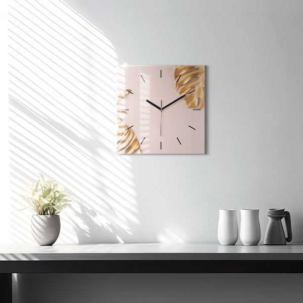 Orologio quadrato in vetro Foglie tropicali dorate