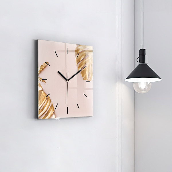 Orologio quadrato in vetro Foglie tropicali dorate