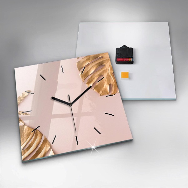 Orologio quadrato in vetro Foglie tropicali dorate