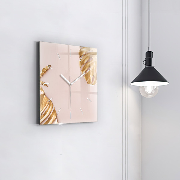 Orologio quadrato in vetro Foglie tropicali dorate