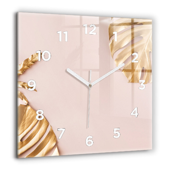 Orologio quadrato in vetro Foglie tropicali dorate