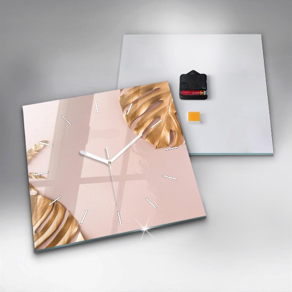 Orologio quadrato in vetro Foglie tropicali dorate