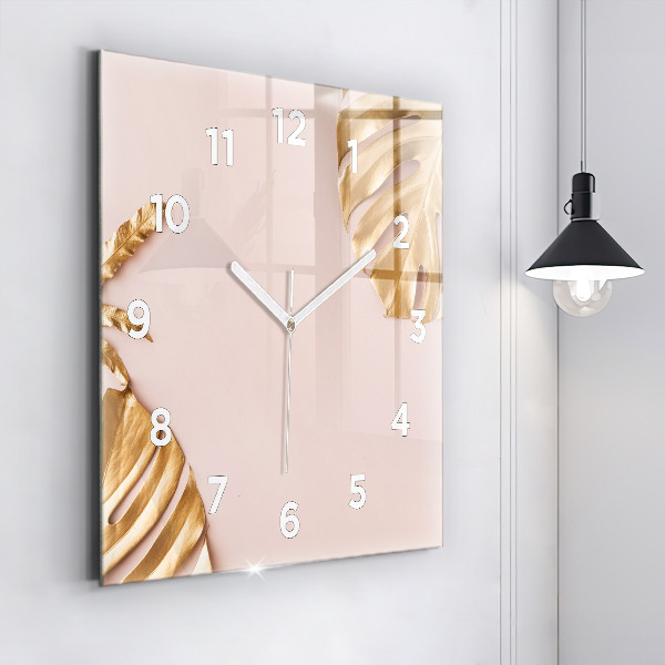 Orologio quadrato in vetro Foglie tropicali dorate
