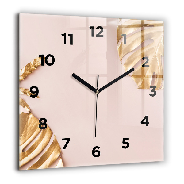 Orologio quadrato in vetro Foglie tropicali dorate
