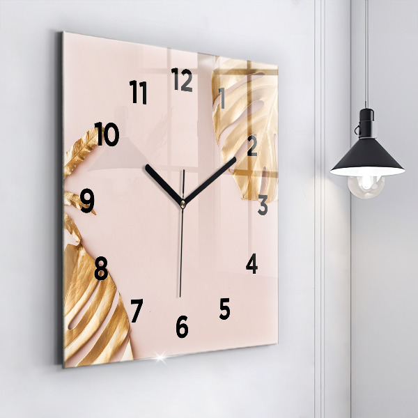 Orologio quadrato in vetro Foglie tropicali dorate