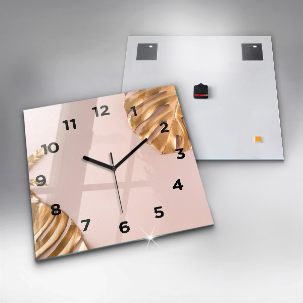 Orologio quadrato in vetro Foglie tropicali dorate