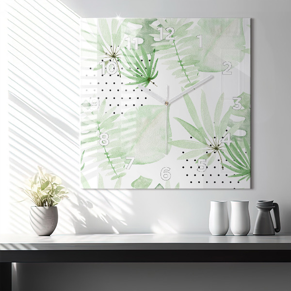 Orologio quadrato Foglie verdi
