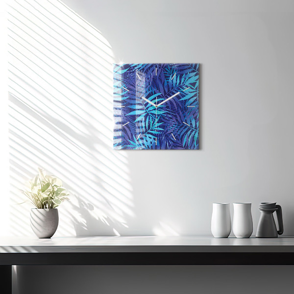 Orologio quadrato in vetro Foglie blu