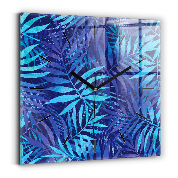 Orologio quadrato in vetro Foglie blu