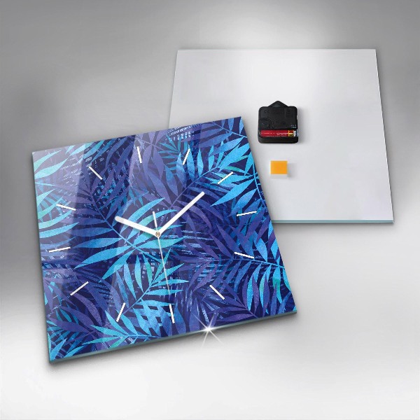 Orologio quadrato in vetro Foglie blu