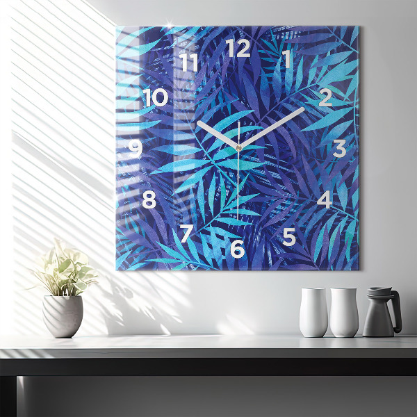 Orologio quadrato in vetro Foglie blu