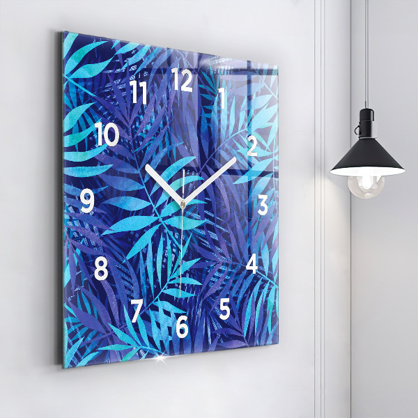 Orologio quadrato in vetro Foglie blu