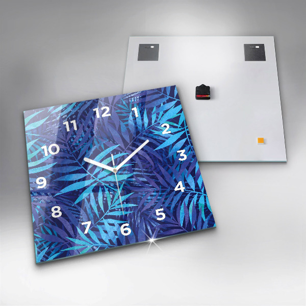 Orologio quadrato in vetro Foglie blu