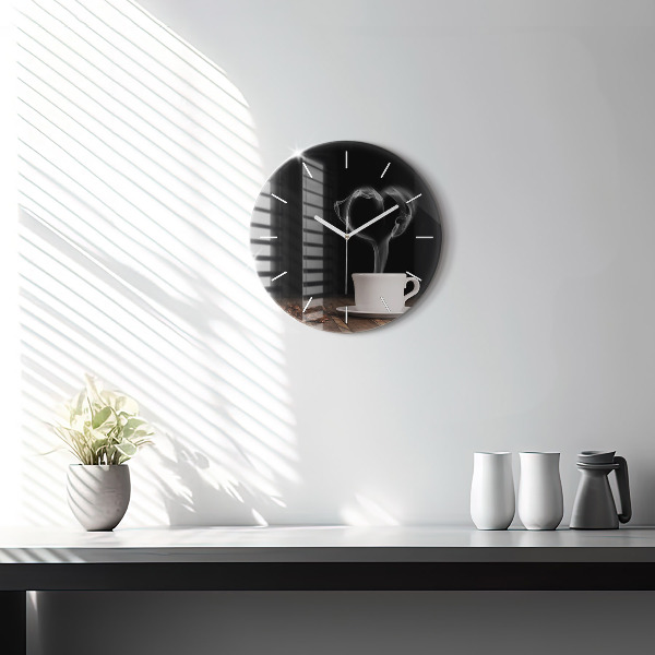 Orologio rotondo Una tazza di caffè caldo