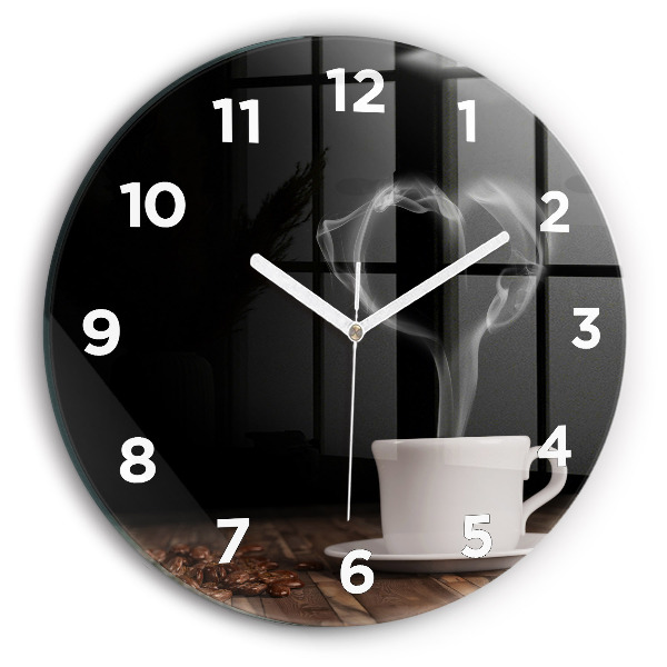 Orologio rotondo Una tazza di caffè caldo