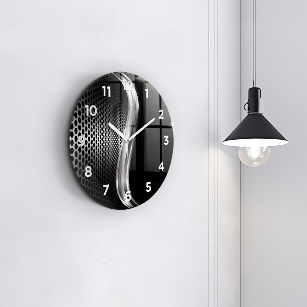 Orologio rotondo in vetro Astrazione del metallo nero