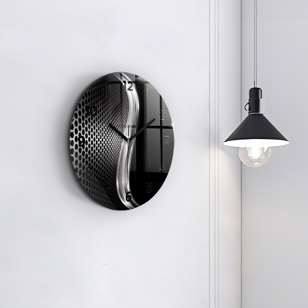 Orologio rotondo in vetro Astrazione del metallo nero