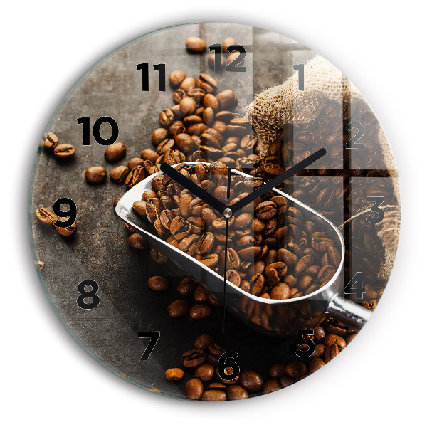 Orologio rotondo in vetro Un sacchetto di chicchi di caffè