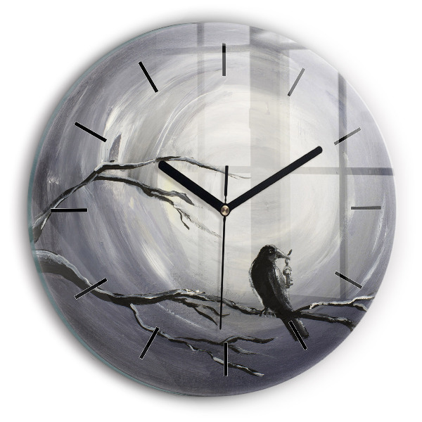 Orologio rotondo in vetro Corvo al chiaro di luna