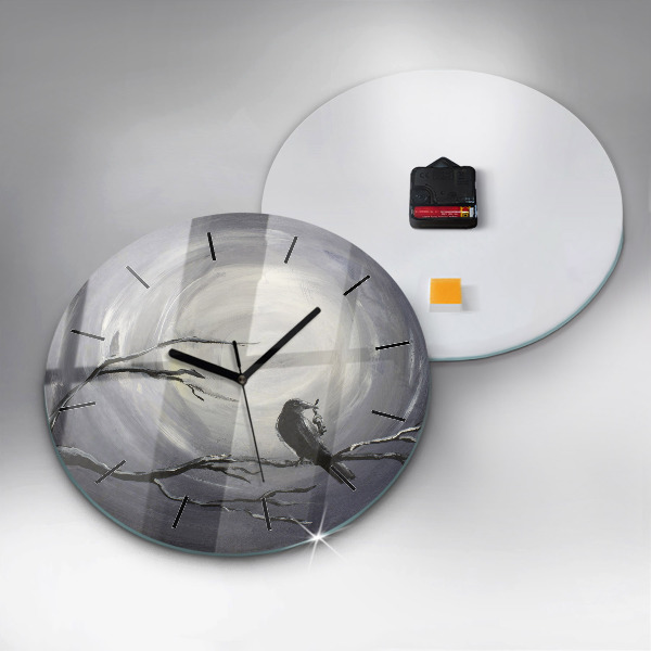 Orologio rotondo in vetro Corvo al chiaro di luna