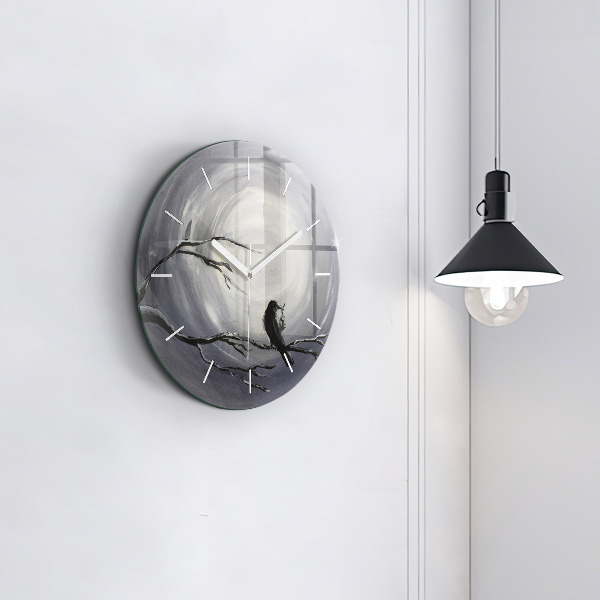 Orologio rotondo in vetro Corvo al chiaro di luna