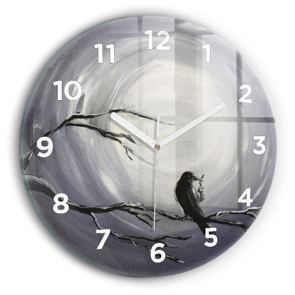 Orologio rotondo in vetro Corvo al chiaro di luna