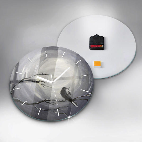 Orologio rotondo in vetro Corvo al chiaro di luna