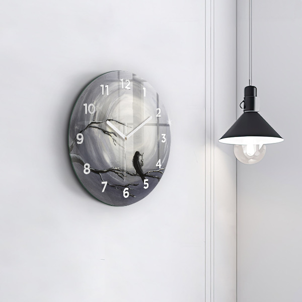 Orologio rotondo in vetro Corvo al chiaro di luna