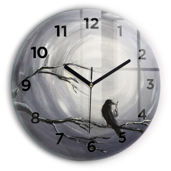Orologio rotondo in vetro Corvo al chiaro di luna