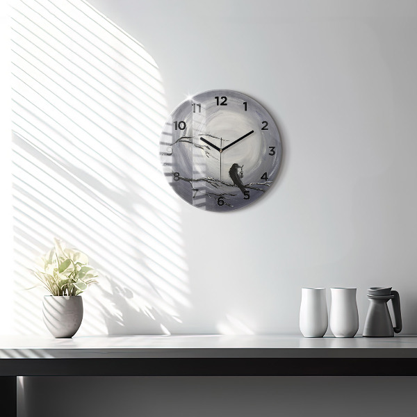 Orologio rotondo in vetro Corvo al chiaro di luna