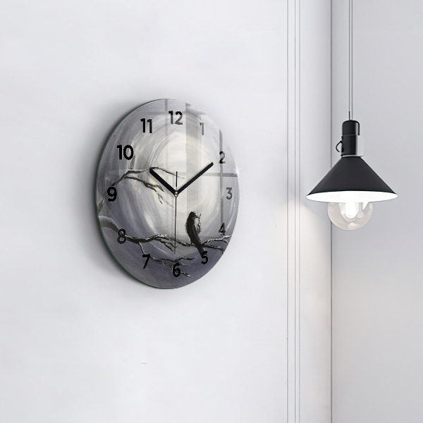 Orologio rotondo in vetro Corvo al chiaro di luna