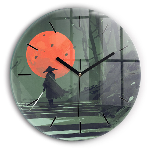 Orologio rotondo in vetro Samurai nella foresta