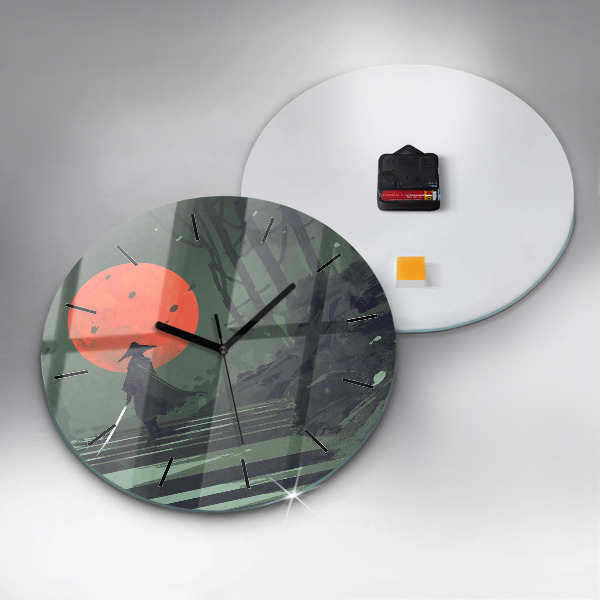 Orologio rotondo in vetro Samurai nella foresta