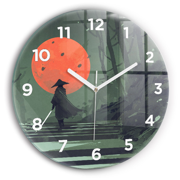 Orologio rotondo in vetro Samurai nella foresta