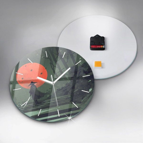 Orologio rotondo in vetro Samurai nella foresta