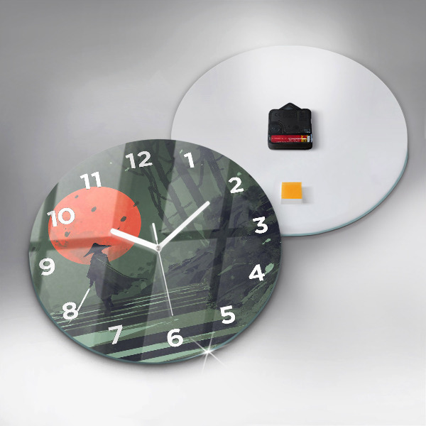 Orologio rotondo in vetro Samurai nella foresta