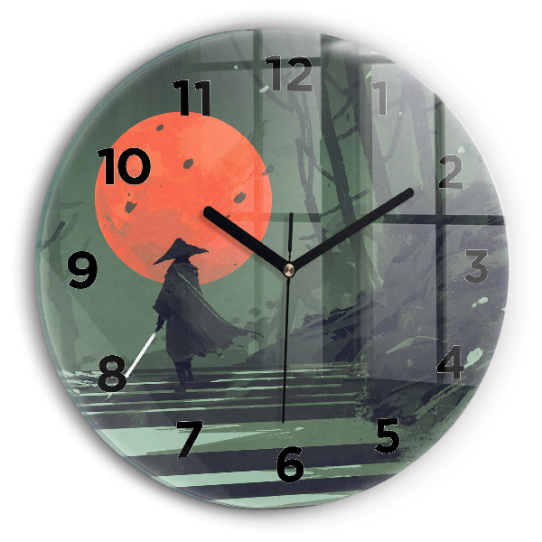 Orologio rotondo in vetro Samurai nella foresta