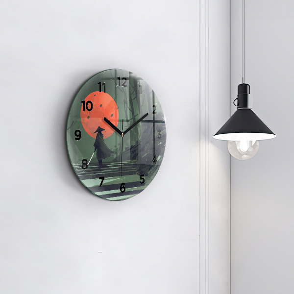 Orologio rotondo in vetro Samurai nella foresta