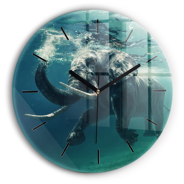 Orologio rotondo in vetro Elefante che nuota nell'oceano