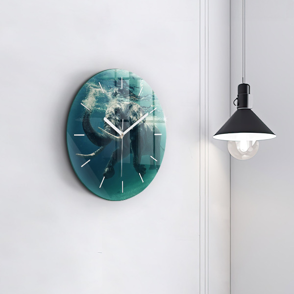 Orologio rotondo in vetro Elefante che nuota nell'oceano