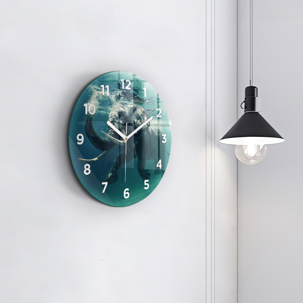 Orologio rotondo in vetro Elefante che nuota nell'oceano