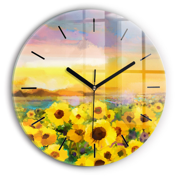 Orologio rotondo in vetro Campo di girasoli