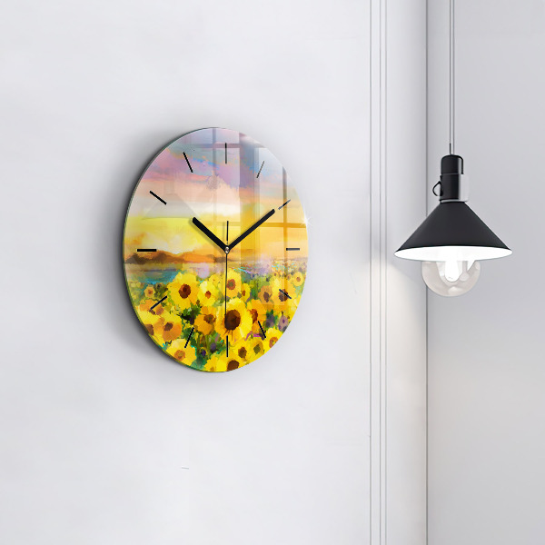 Orologio rotondo in vetro Campo di girasoli